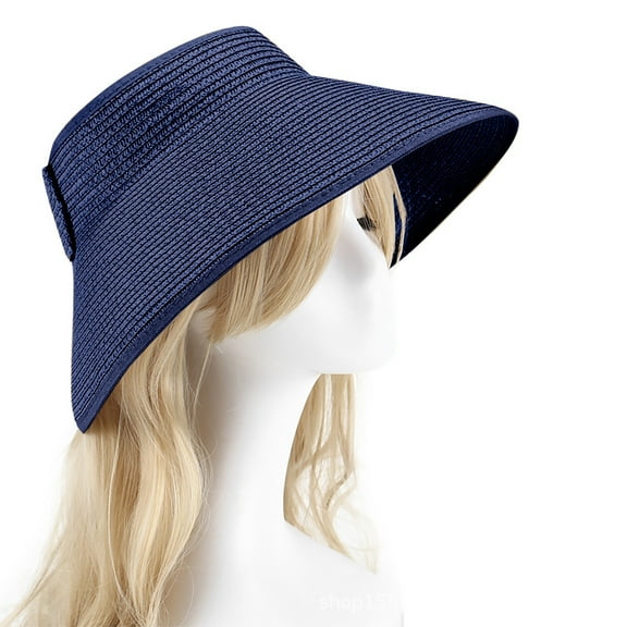 HONHUZH Summer Hats Womens Open Top Straw Sun Visor Hat Foldable Summer Beach Sun Cap