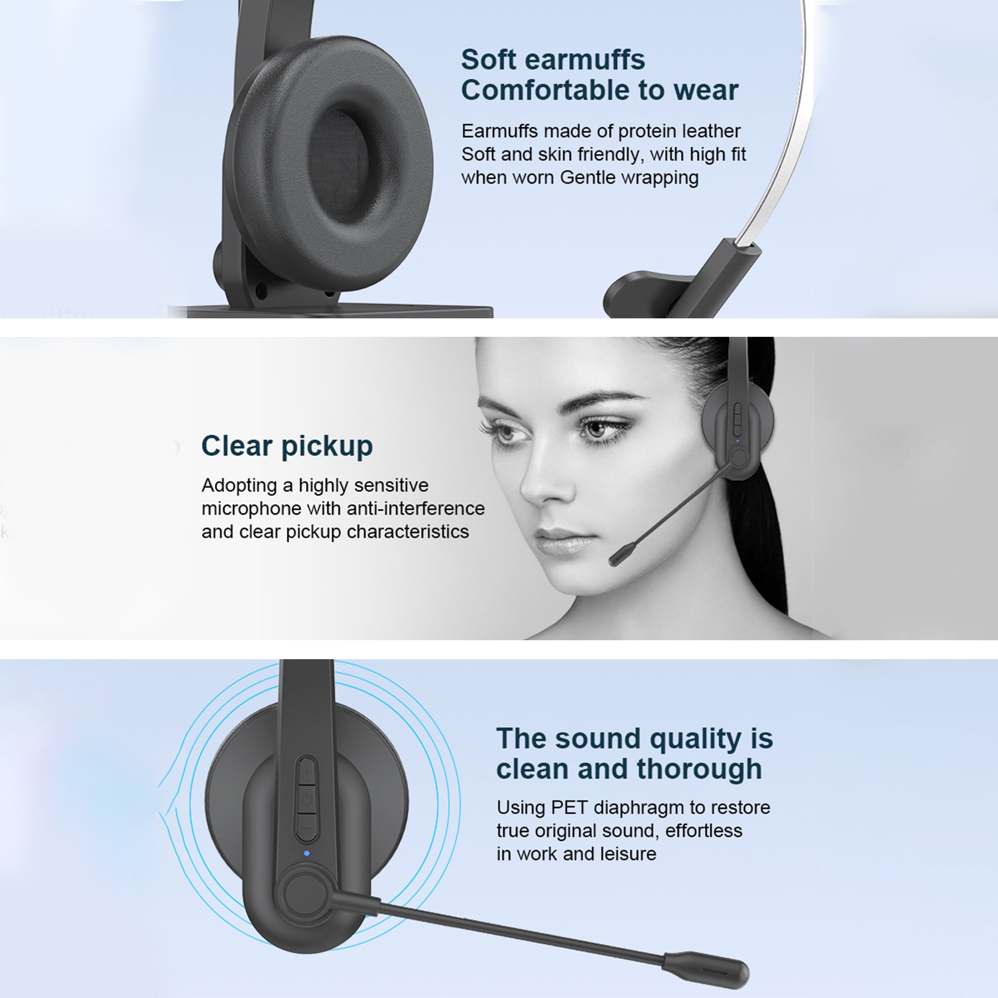 Wireless Bluetooth Headset with Mic, BT 5.4, Noise Cancelling, Type-C Fast Charge, Over-Ear Headphones for PC/Cell Phone/Online Learning