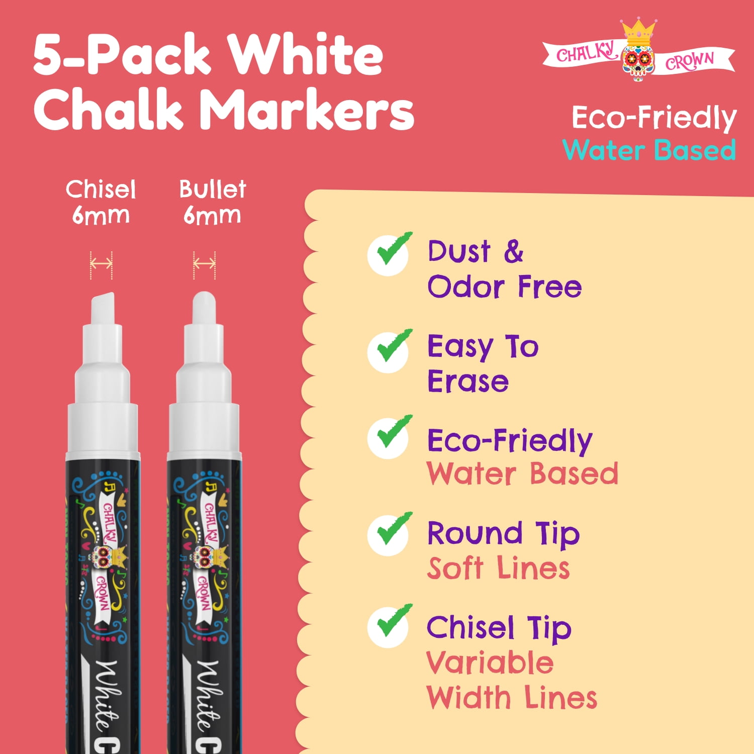 5 Pack White Chalk Markers (BLSMAMIXV5WT)