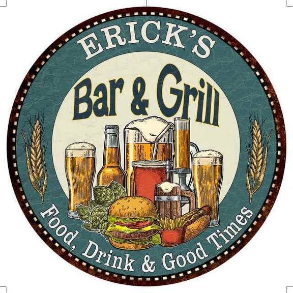 ERICK'S Bar and Grill 14" Round Metal Sign Kitchen Wall Decor 100140023162