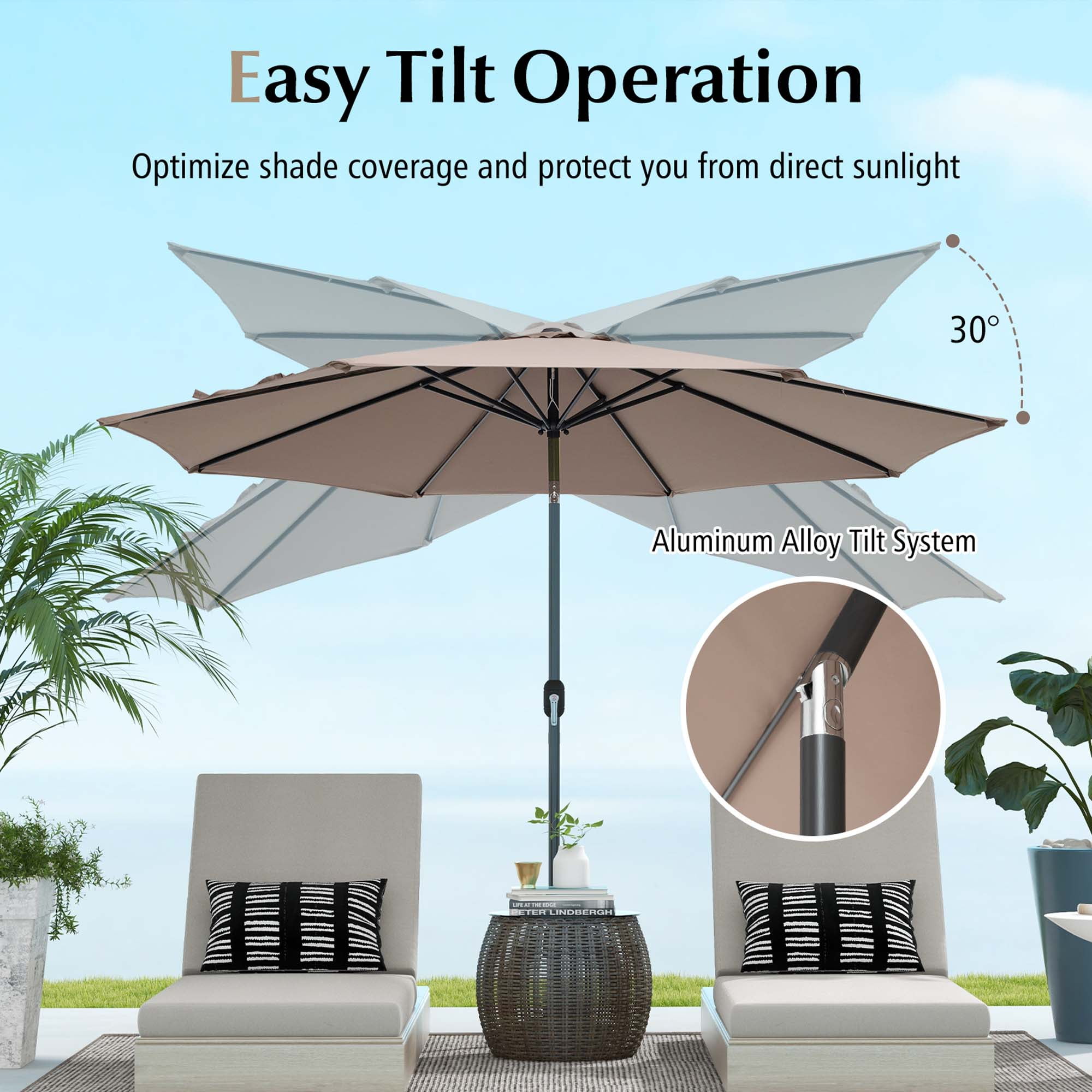 Costway 10FT Large Patio Umbrella with Deck Crank, 6 Ribs Costway 10FT Large Patio Umbrella with Deck Crank, 6 Ribs