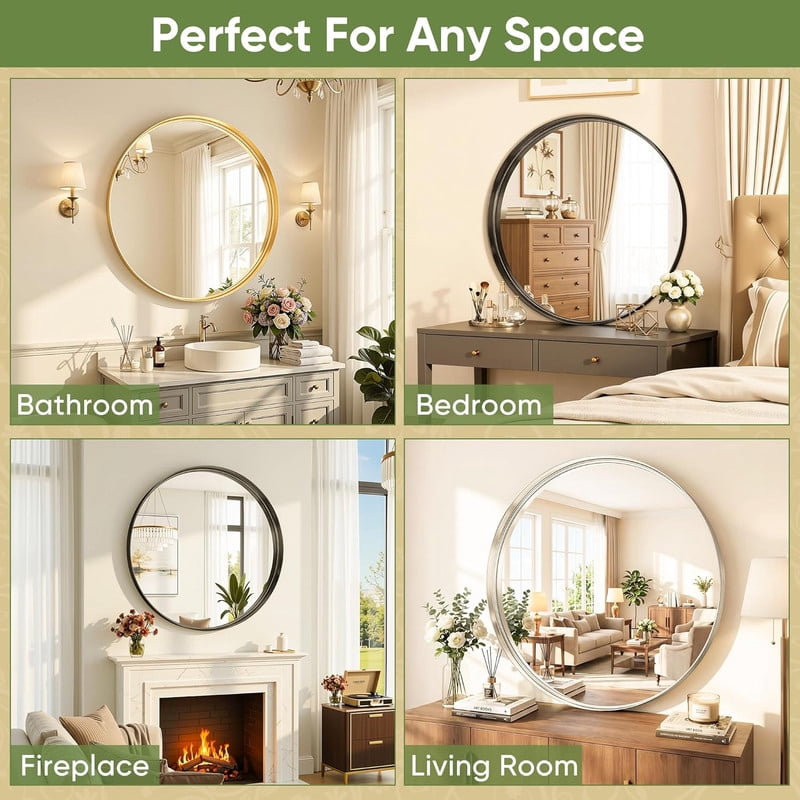 Gleamira 24" Round Bathroom Mirror Wall Mounted Mirror with Deep Frame, Black