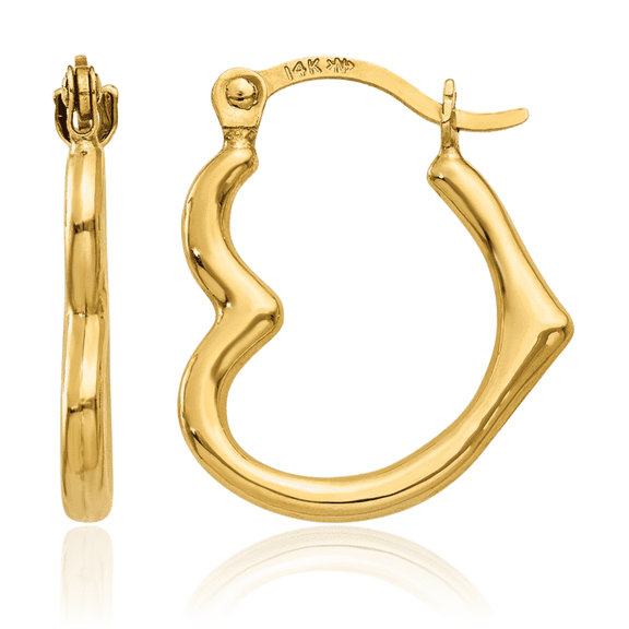 14K Solid Yellow Gold Heart Friendship Small Hoop Earrings