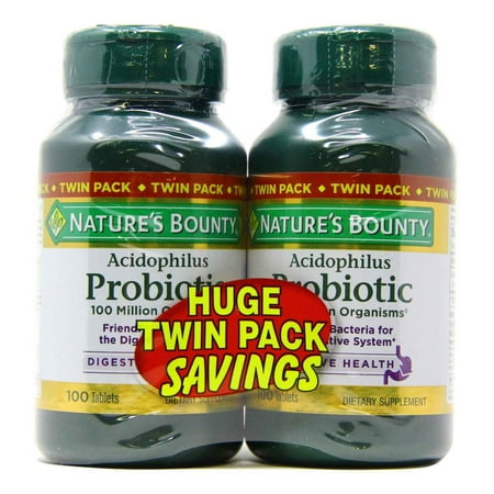 Natures Bounty Acidophilus Probiotic - Twin Pack - 100 Tablets Per Bottle