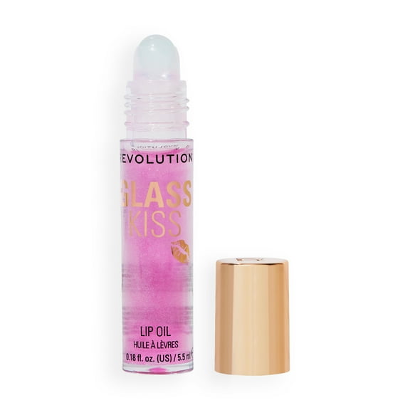 Revolution Glass Kiss Roller Ball Lip Oil, Shimmer Finish, Non-Stick, Enchanted