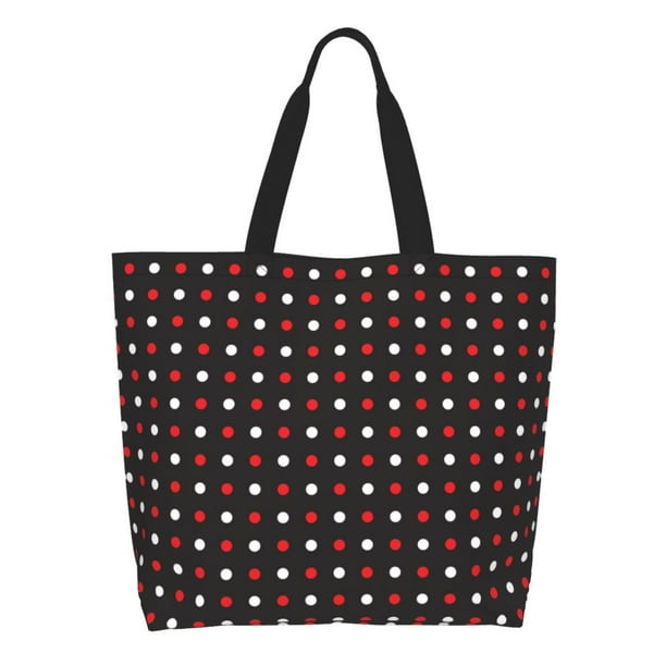 Fotbe Red and white polka dots Bolsa Tote Estética de Lona con Estampado para Mujer - Bolsa Reutilizable de Hombro Casual para Vacaciones, Compras, Trabajo y Gimnasio