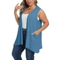 thumbnail image 4 of Htigea Plus Size Cardigan Womens Solid Color Sleeveless Loose Cardigans Tops Open Front Vest with Pockets Light Blue,XXXXXL, 4 of 7