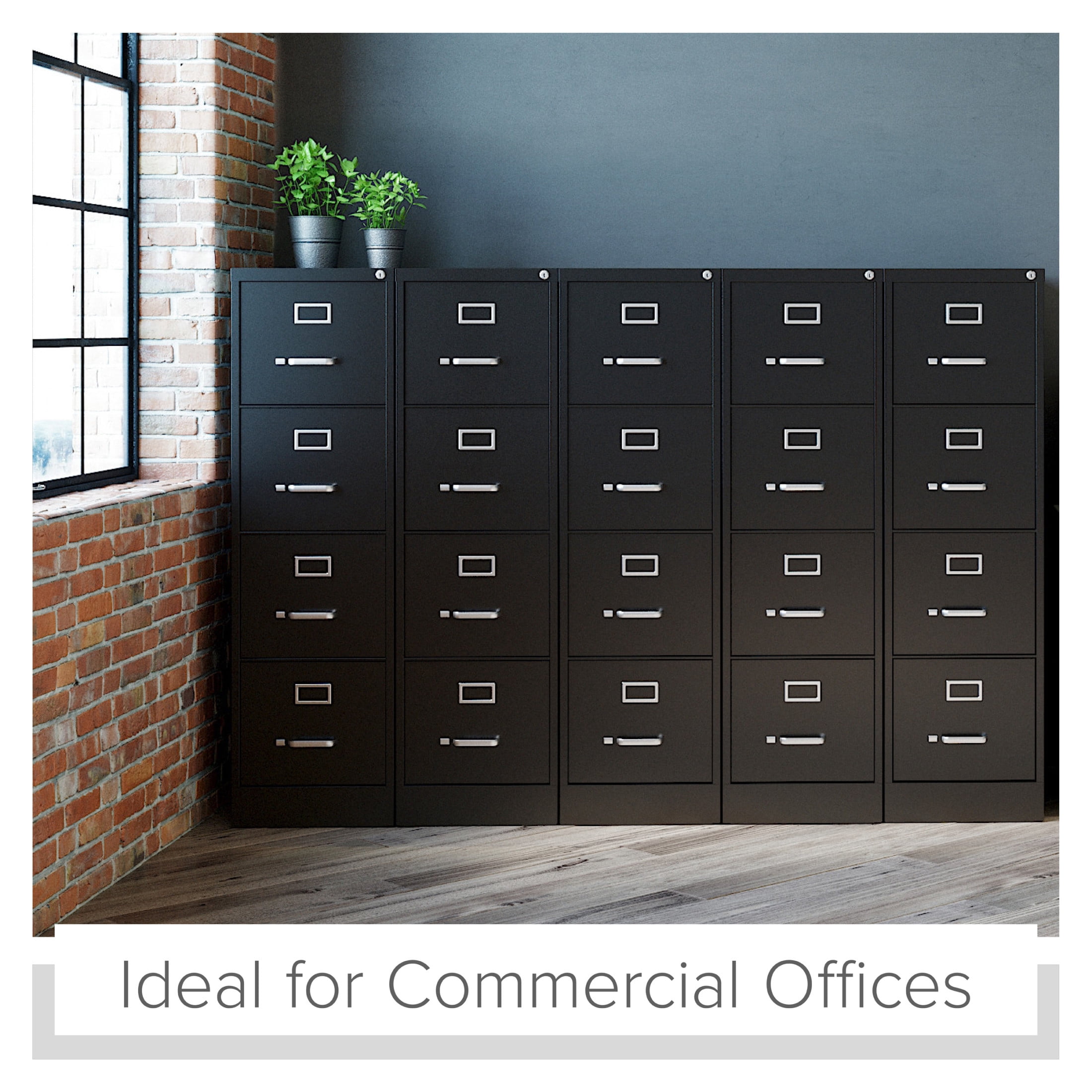 Hirsh 4 Drawer Letter Locking Metal Vertical File Cabinet, 25" Deep, Black