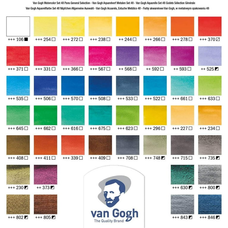 Van Gogh Watercolors Set - Metal Tin Set, 48 Half-Pans 
