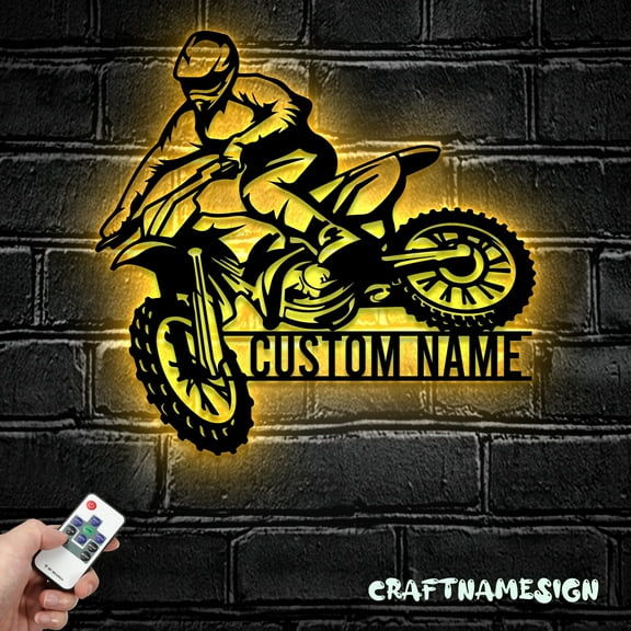 Craftnamesign Custom Girl Motocross Biker Metal Wall Art LED Light