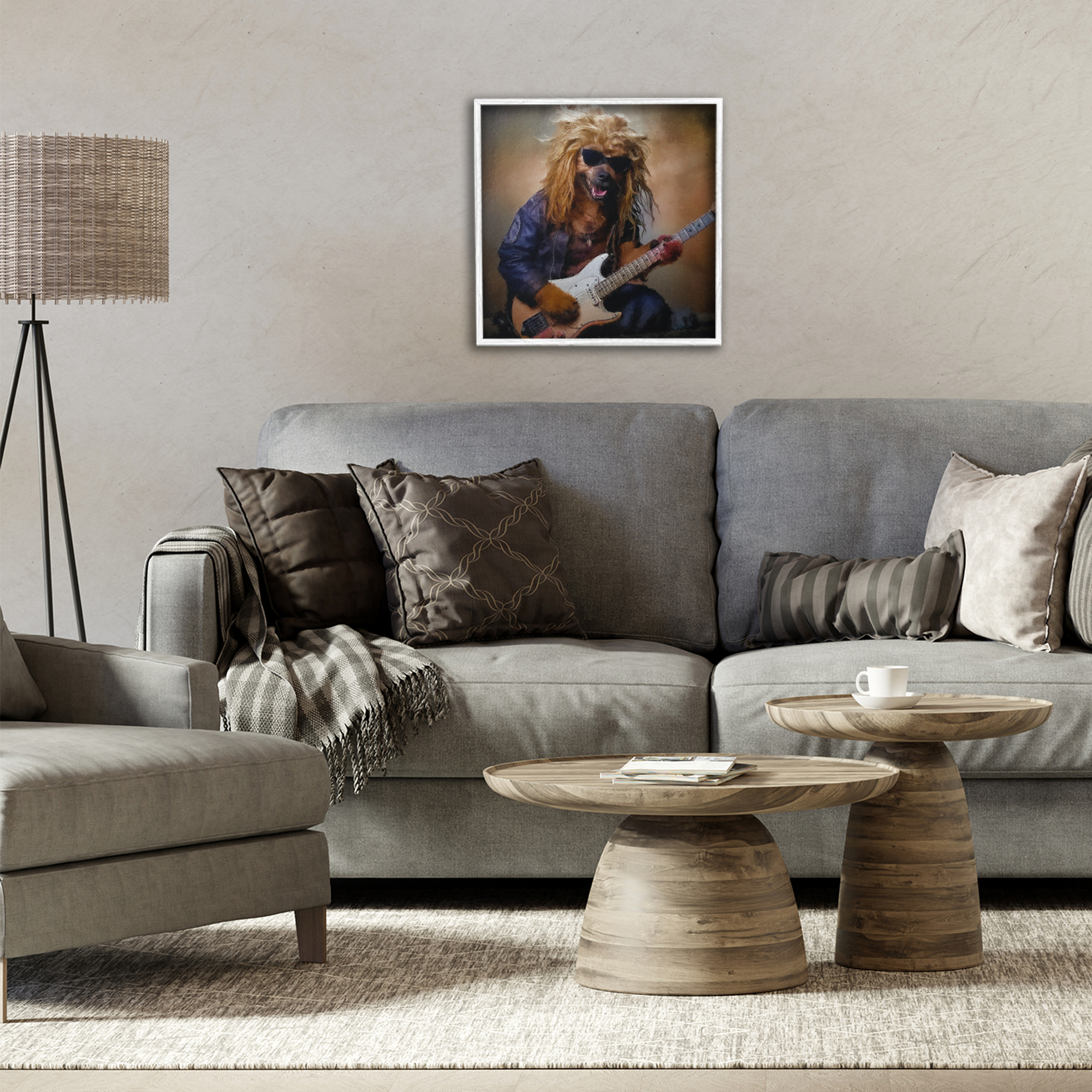 Musician Canine Clark White Framed Giclee Art, design by Sean Parnell