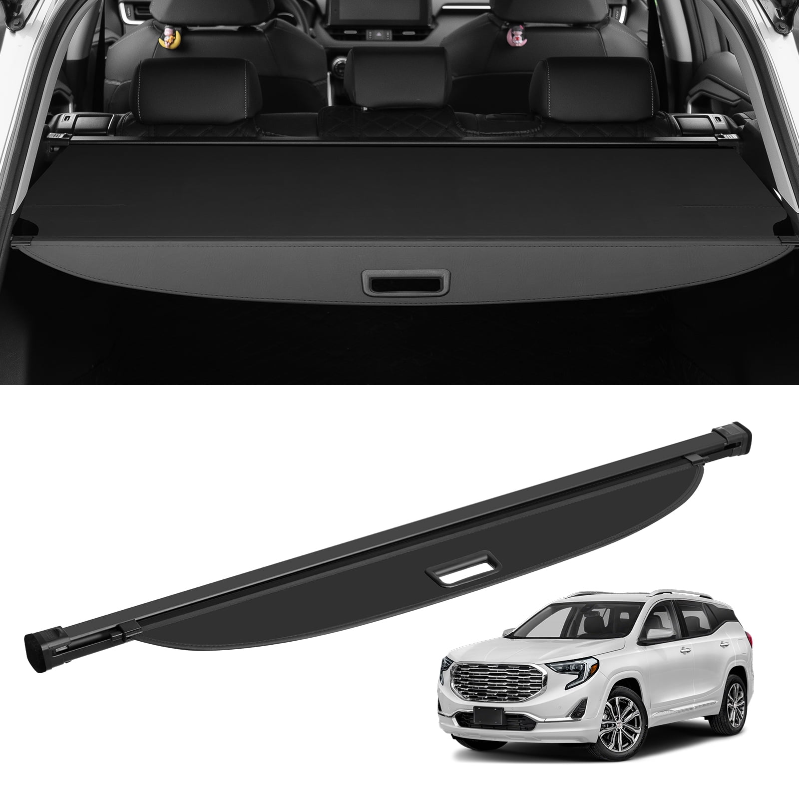 KFFKFF Pull-Out Trunk Shade for GMC Terrain & Chevrolet Equinox 2018-2024, Water-Resistant Luggage Security Screen, UV Protective Rear Cargo Cover Made of Aluminum Alloy & PVC