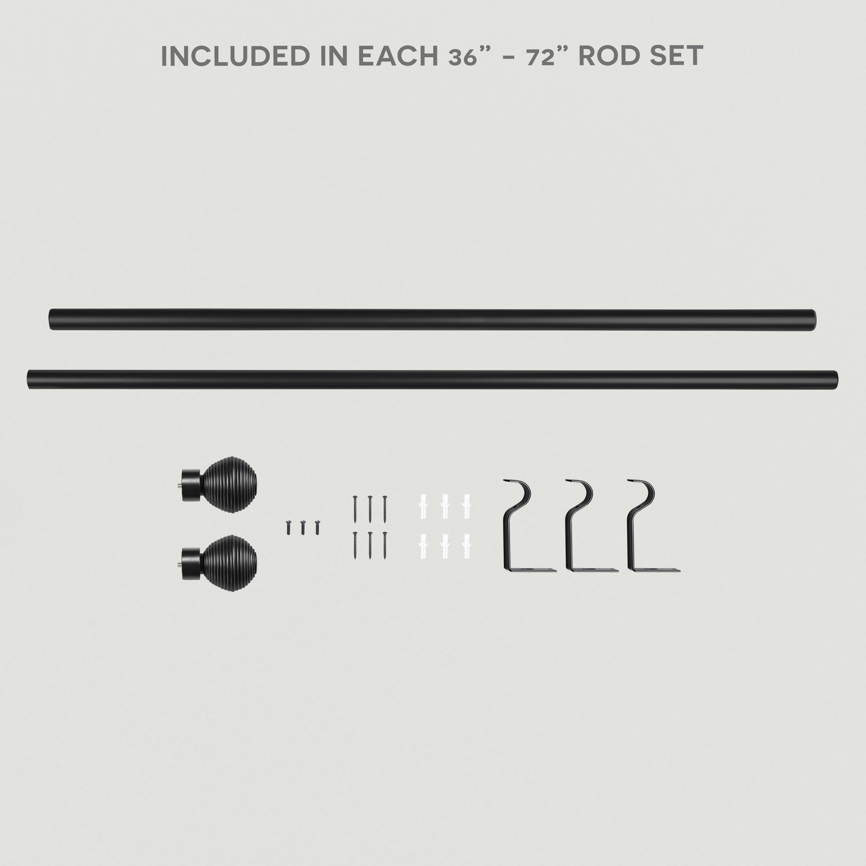 Exclusive Home Modern Layer 1" Curtain Rod and Coordinating Finial Set, Matte Black, Adjustable 36"-72"