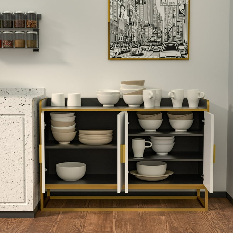 47\" Fluted Sideboard Buffet Cabinet - Mid Century Modern Tambour Door Credenza 3 thumbnail image