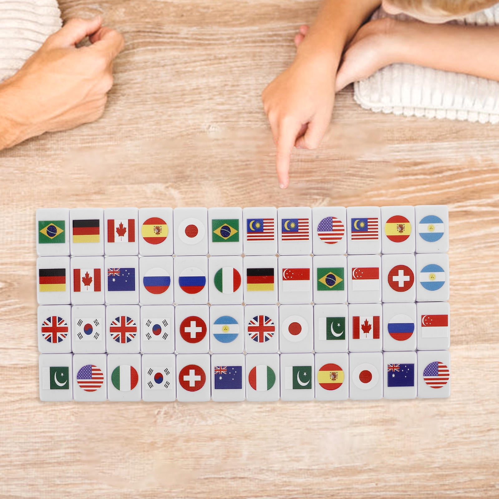 WHAMVOX 48PCS Game Blocks Family Party Games Mahjong Tiles Set with Colored Flags for Easy Recognition