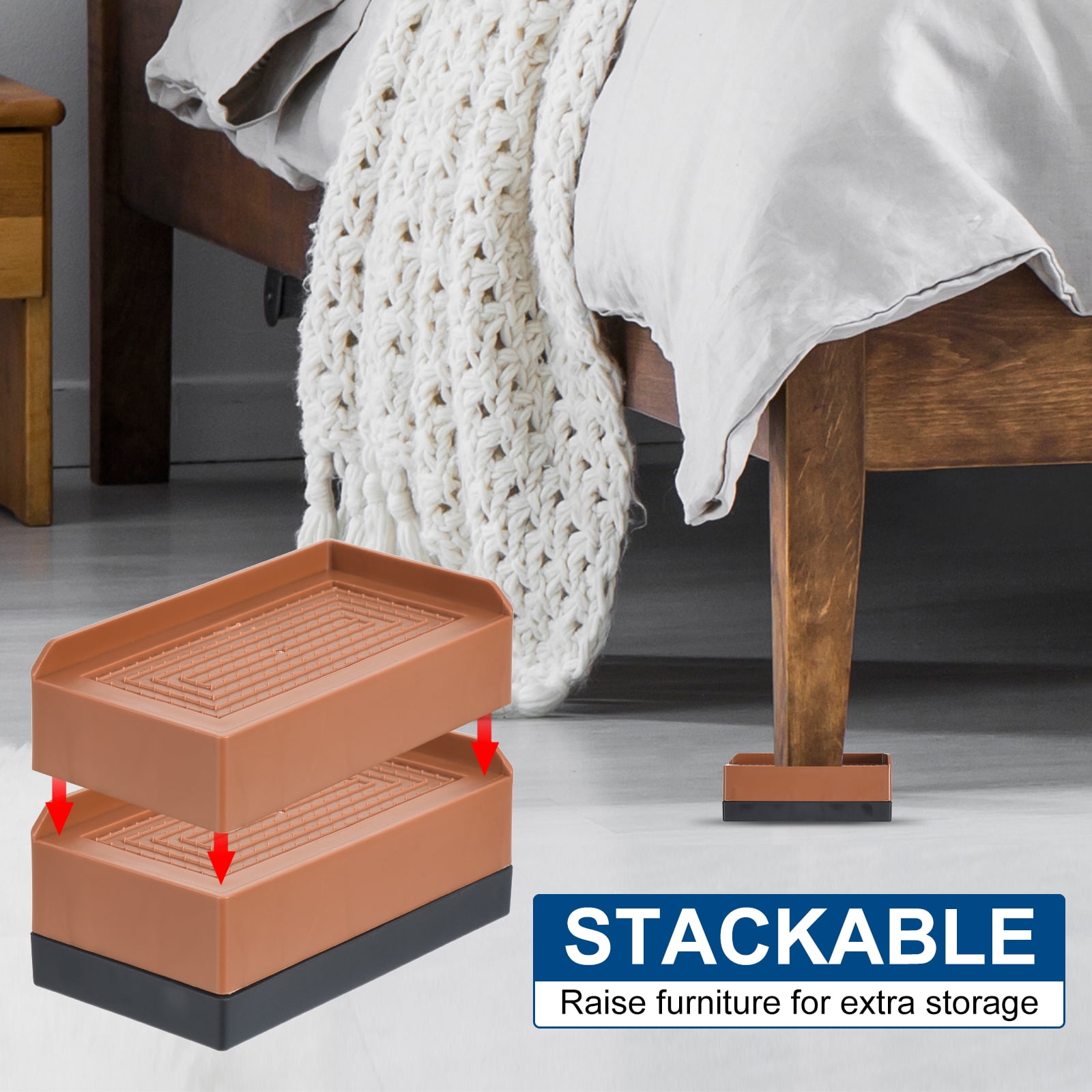 Unique Bargains Furniture Risers Bed Square Bed Risers Adjustable Couch Lifter Block Brown 4.5" x 2.4" x 3"