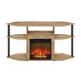 thumbnail image 2 of Furinno Jensen Open Storage Corner Fireplace TV Entertainment Center with Plastic Poles for TV up to 55 Inch, Flagstaff Oak/Black, 2 of 6