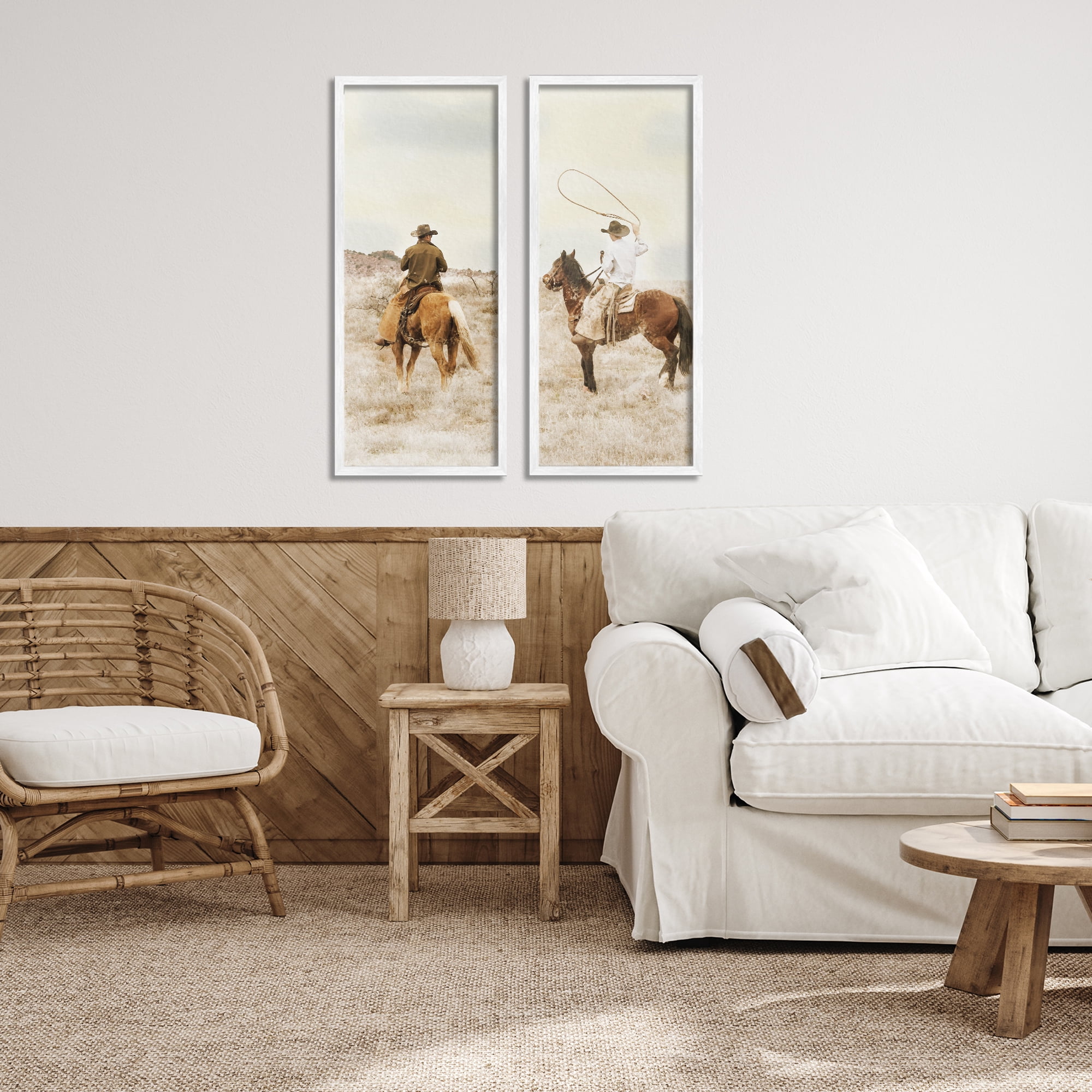 Stupell Industries Wrangling Cowboy Duo 2 Piece White Framed Giclee Art Set, design by Marcus Prime