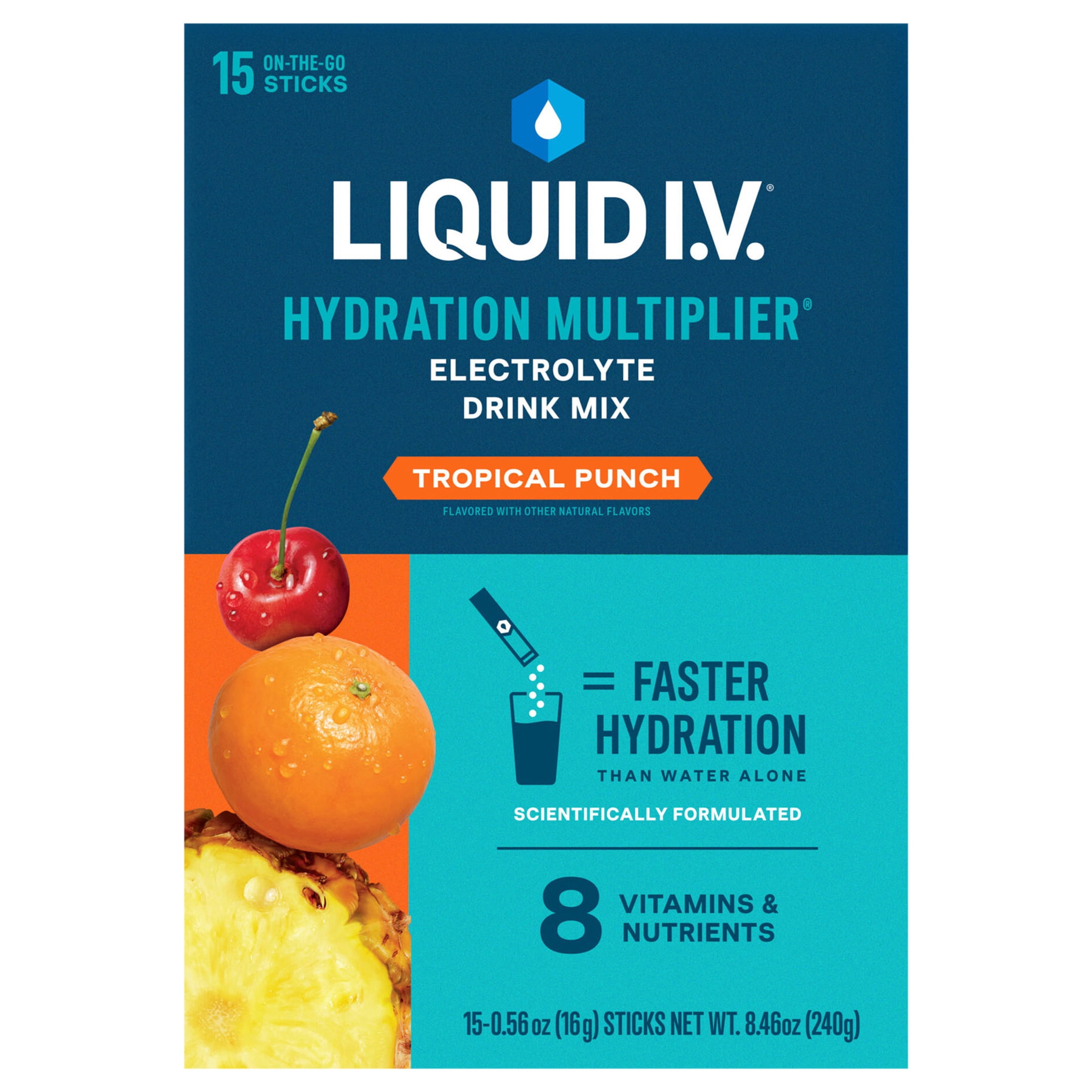 (3 pack) Liquid I.V.® Tropical Punch Hydration Multiplier® Powdered Electrolyte Drink Mix, 15 Count Packets