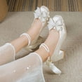 thumbnail image 6 of SCHUHLAND Elegant Pearl Ankle Strap Pumps, Women's Satin Square Toe High Heels for Party & Wedding, Crystal Buckle Mary Janes, 6 of 16