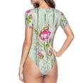 thumbnail image 4 of Naloa Vintage Wood Background with Floral Women's Short-Sleeved Onesie, One-Piece Swimsuit for Parties, dates, clubs - X-Large, 4 of 9