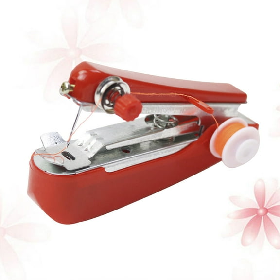 OUNONA Portable Red Sewing Machine Mini Cordless Handheld Multifunctional Sewing Device for Home Needlework Assorted Thread Color