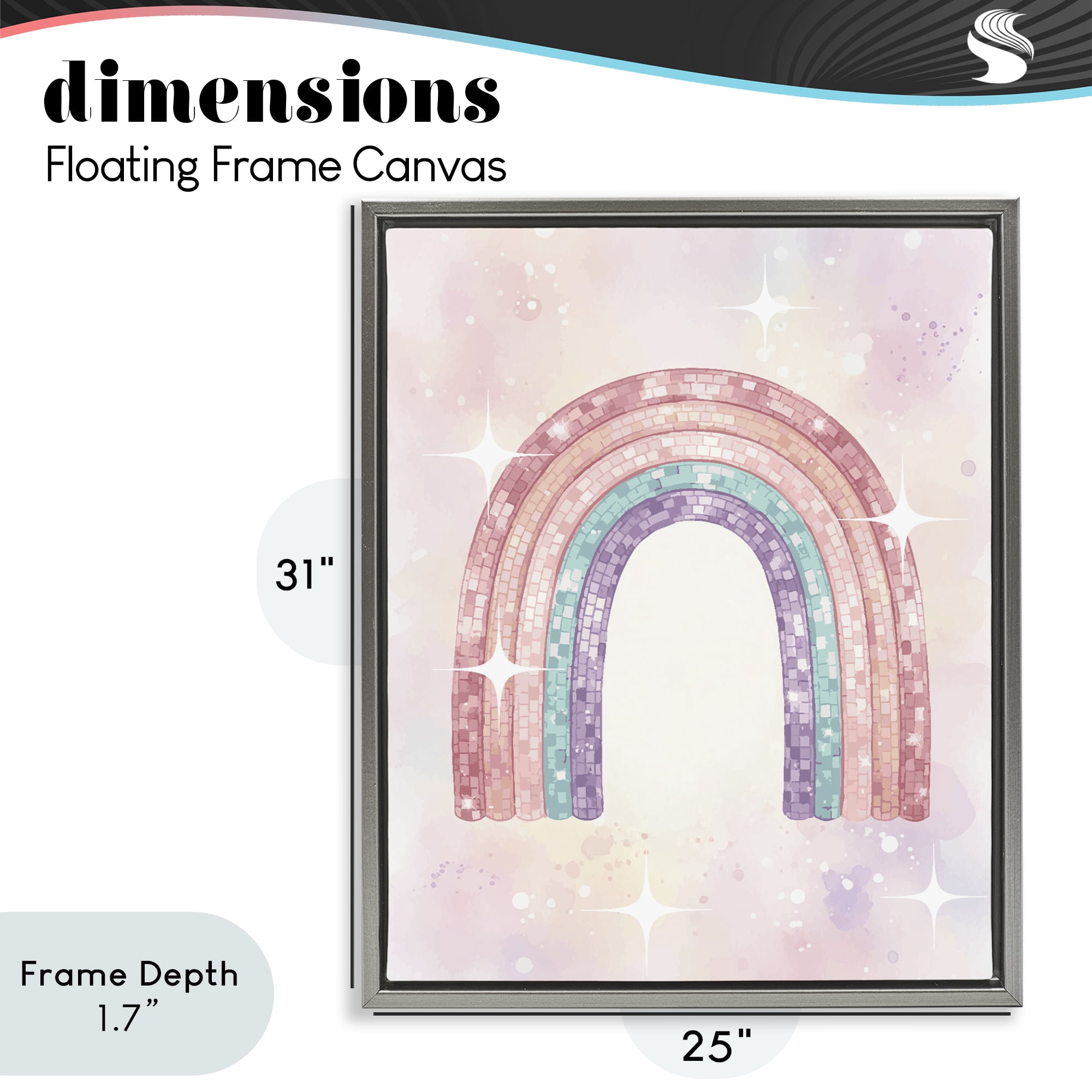 Stupell Industries Pastel Disco Rainbow Sparkles Gray Framed Floater Canvas Wall Art, design by Lil' Rue