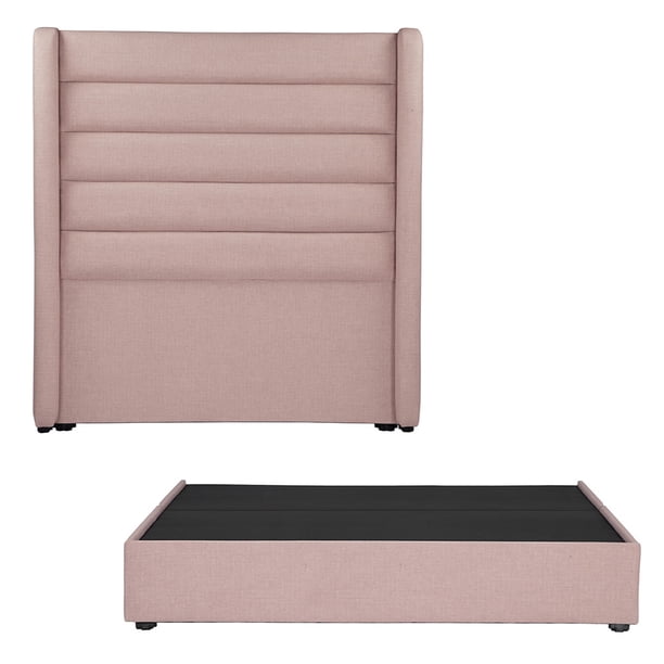 Box Base Cama King Size + Cabecera Polar Rosa