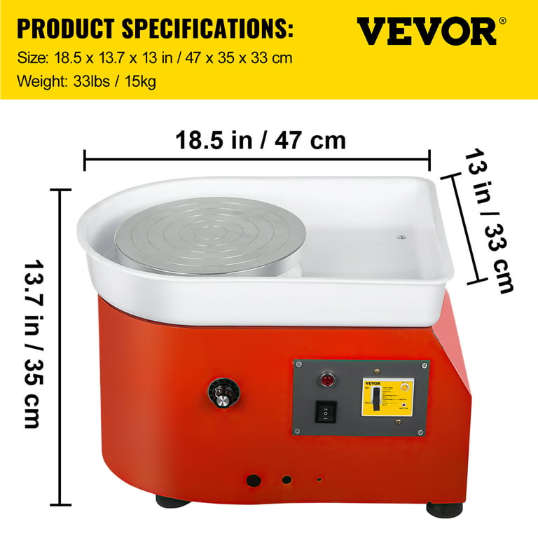 Pottery Wheel Pottery Forming Machine 25CM 350W Detachable Basin Electric  Pottery Wheel with Foot Pedal DIY Clay Tool Ceramic Machine (Orange)