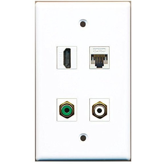 RiteAV - 1 Port HDMI 1 Port RCA White 1 Port RCA Green 1 Port Cat5e Ethernet White Wall Plate