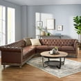 thumbnail image 2 of GDF Studio Batavia Chesterfield Tufted 7 Seater Sectional Sofa with Nailhead Trim, Dark Brown Faux Leather and Antique Brown, 2 of 14
