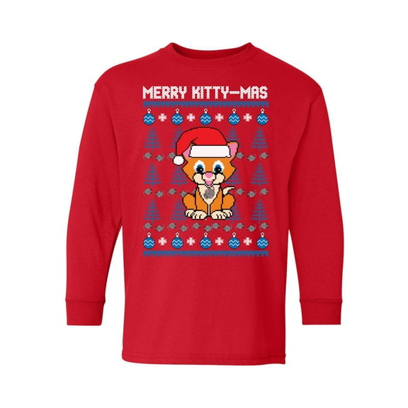 Awkward Styles Xmas Long Sleeve Shirt for Kids Youth Girls Boys Merry Christmas Kittymas Shirt
