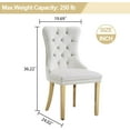 thumbnail image 4 of Velvet Dining Chairs Set of 2, Upholstered Tufted Dining Chairs with Stainless Steel Legs & Pull Ring for Dining Room, Living Room(Gold White), 4 of 6