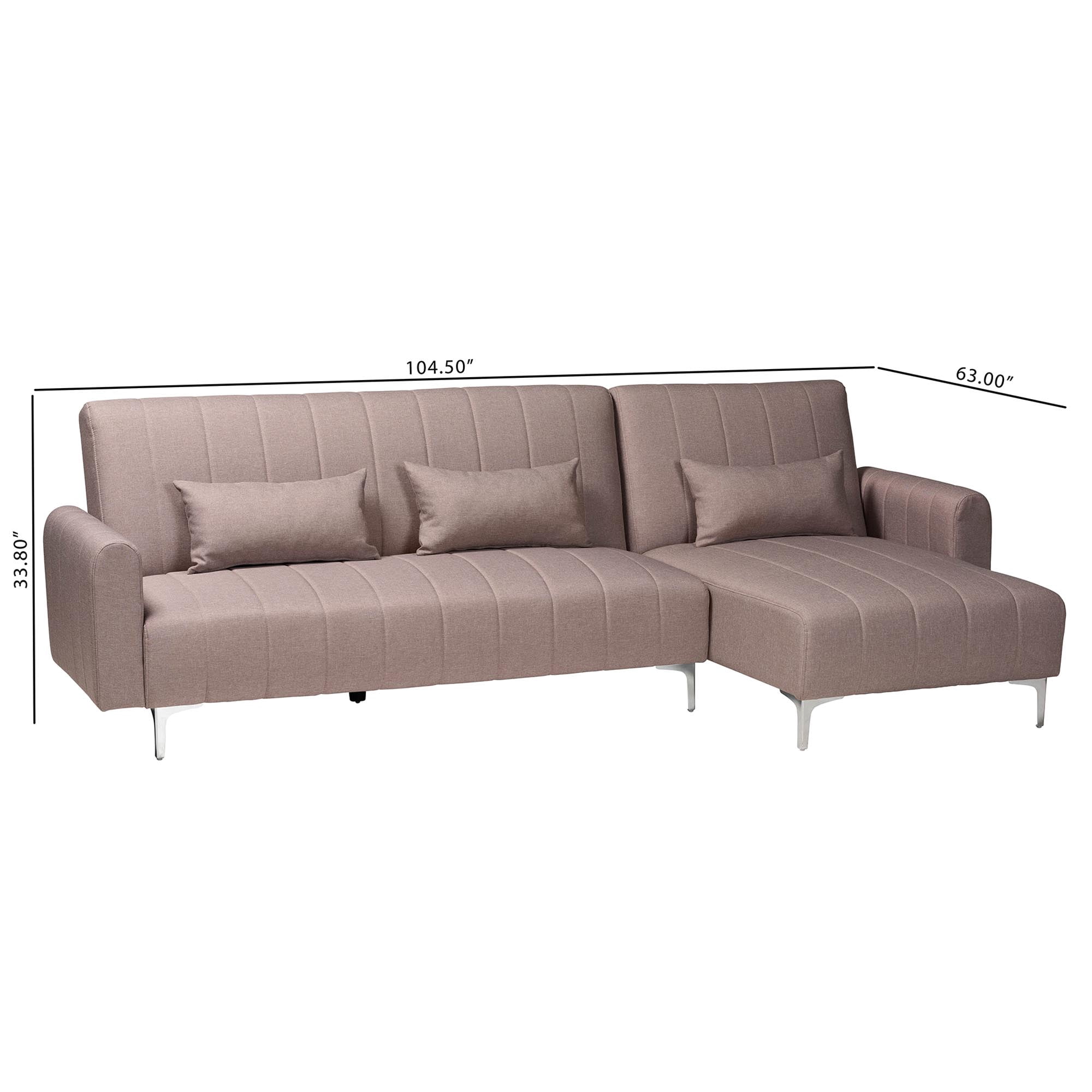 Baxton Studio Lanoma Retro-Modern Convertible Sleeper Sofa, 103.1" W, Silver