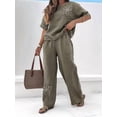 thumbnail image 4 of Women'S Plus Size Summer Two Piece Sets Cap Sleeve Floral Blouse Belted Pants Outfits Green XXXL, 4 of 8