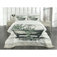 thumbnail image 3 of Ambesonne Farmhouse Quilted Bedspread Set 3 Pcs, Bathtub and Eucalyptus, Queen Size, Laurel Green Off White, 3 of 4