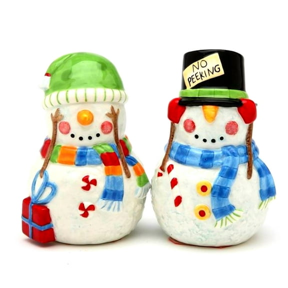 No Peeking Snowman  Salt & Pepper Shaker