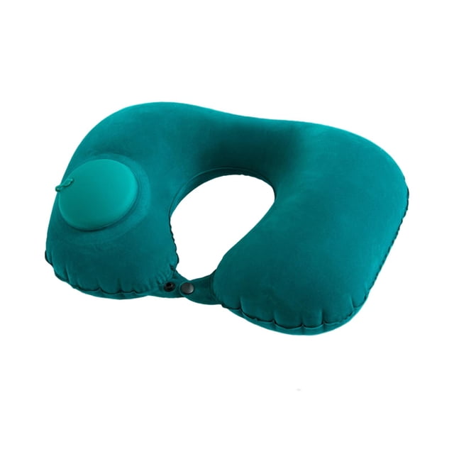 Almohada de viaje para el cuello, inflable, ligera, en forma de U, autoinflable Verde