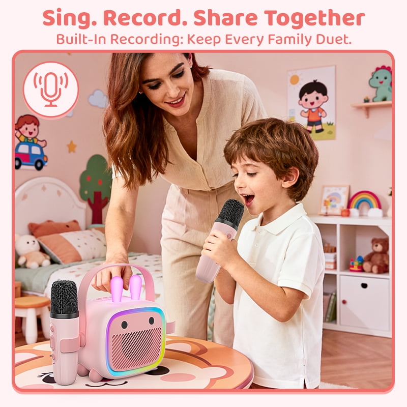 Ueasy Portable Bluetooth Karaoke Speaker - Thanksgiving & Christmas Gift, Wireless Microphone with Recording & Colorful Lights