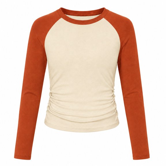 Girls Long Sleeve Shirts Raglan Color Slim Fit Cute Tunic Top for 5-14 Years