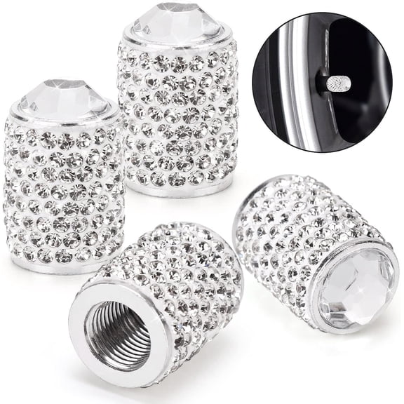 Chasenew Bling Tire Valve Caps, 4 Pack Handmade Crystal Rhinestone Tire Caps Universal Bling Car Accessories for Women Dustproof Bling Valve Stem Caps Cover for Car/SUV/Motorcycle/Bike(Silver)