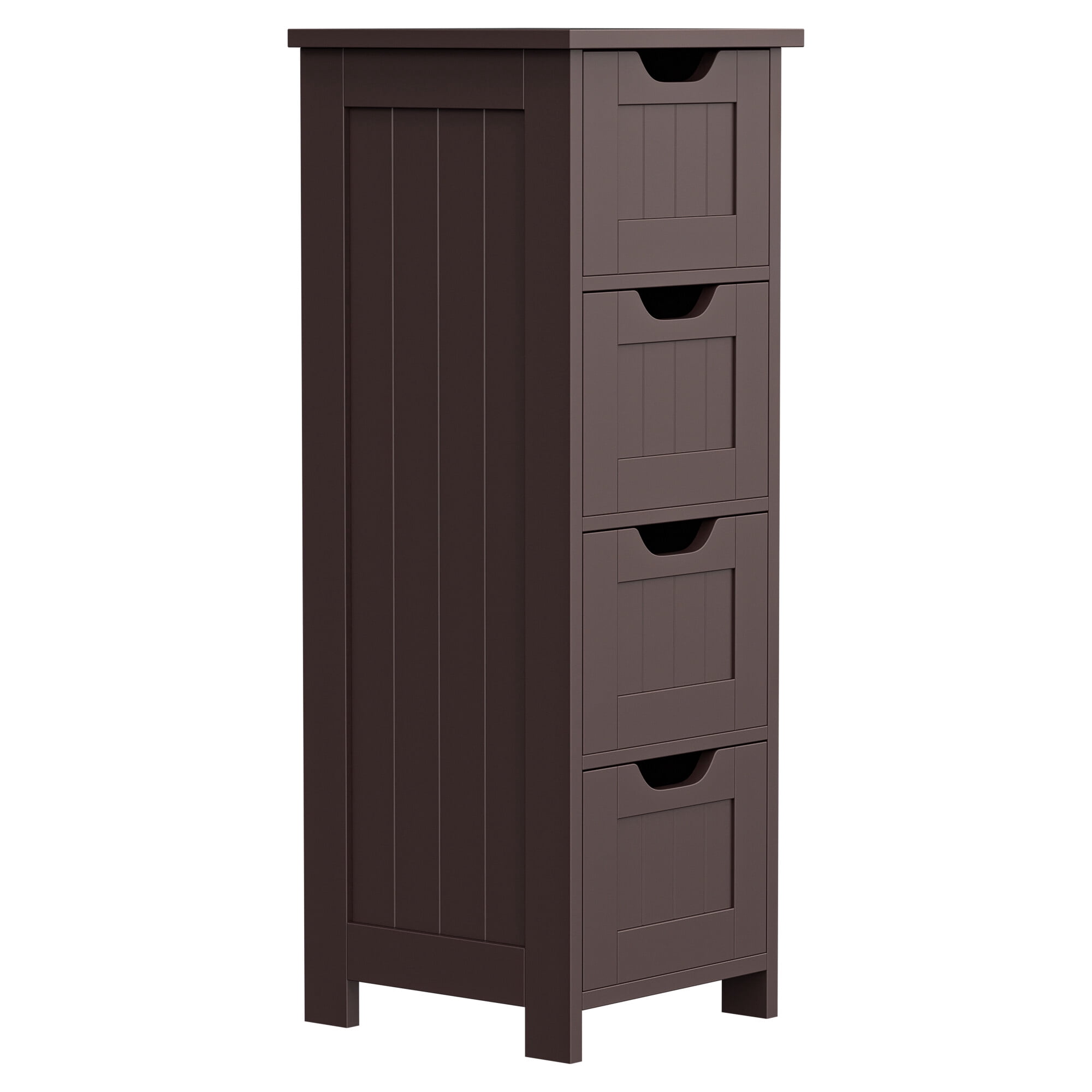 ZENSTYLE Bathroom Floor Cabinet Wood Free Standing Storage Organizer with 4 Drawers Brown