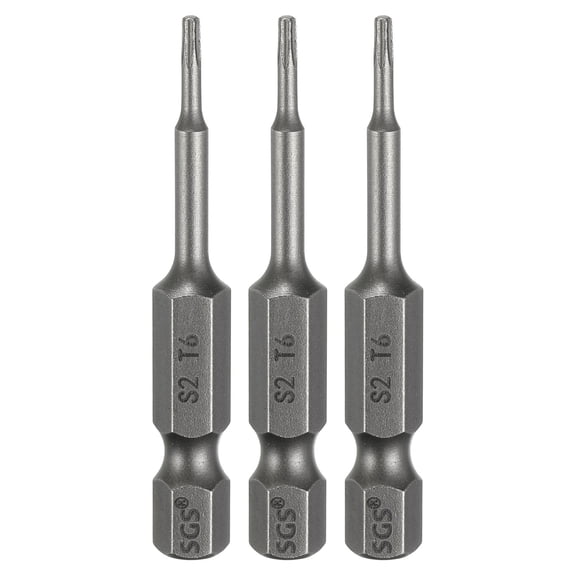 Uxcell 3pcs T6 Torx Head Screwdriver Bit 1/4" Hex Shank 2" (50mm) Long Magnetic No Hole Tip 6 Point Star Screw Driver