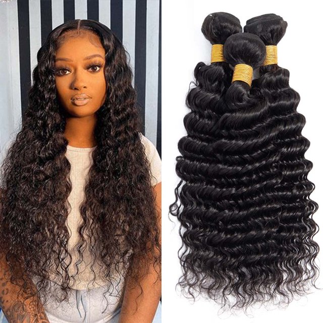 Hair Bundles MAMART Deep Wave, cabello humano brasileño de 3 x 20 a 24 pulgadas