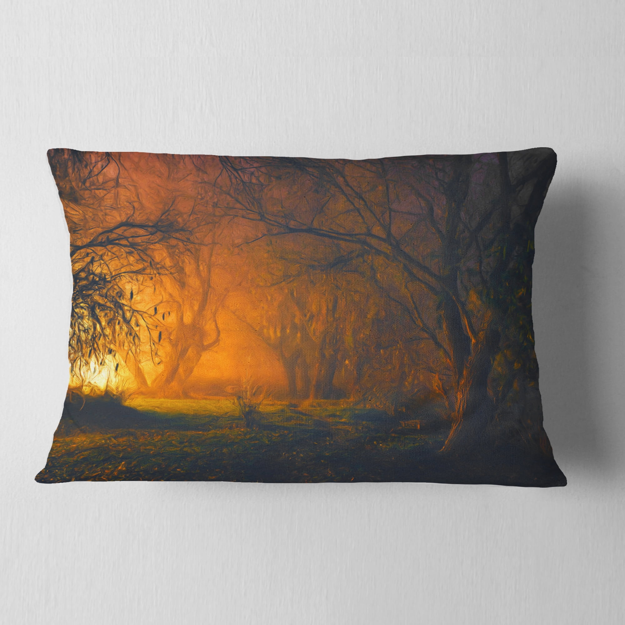 Designart Magical Light in Forest - Landscape Printed Throw Pillow - 12x20