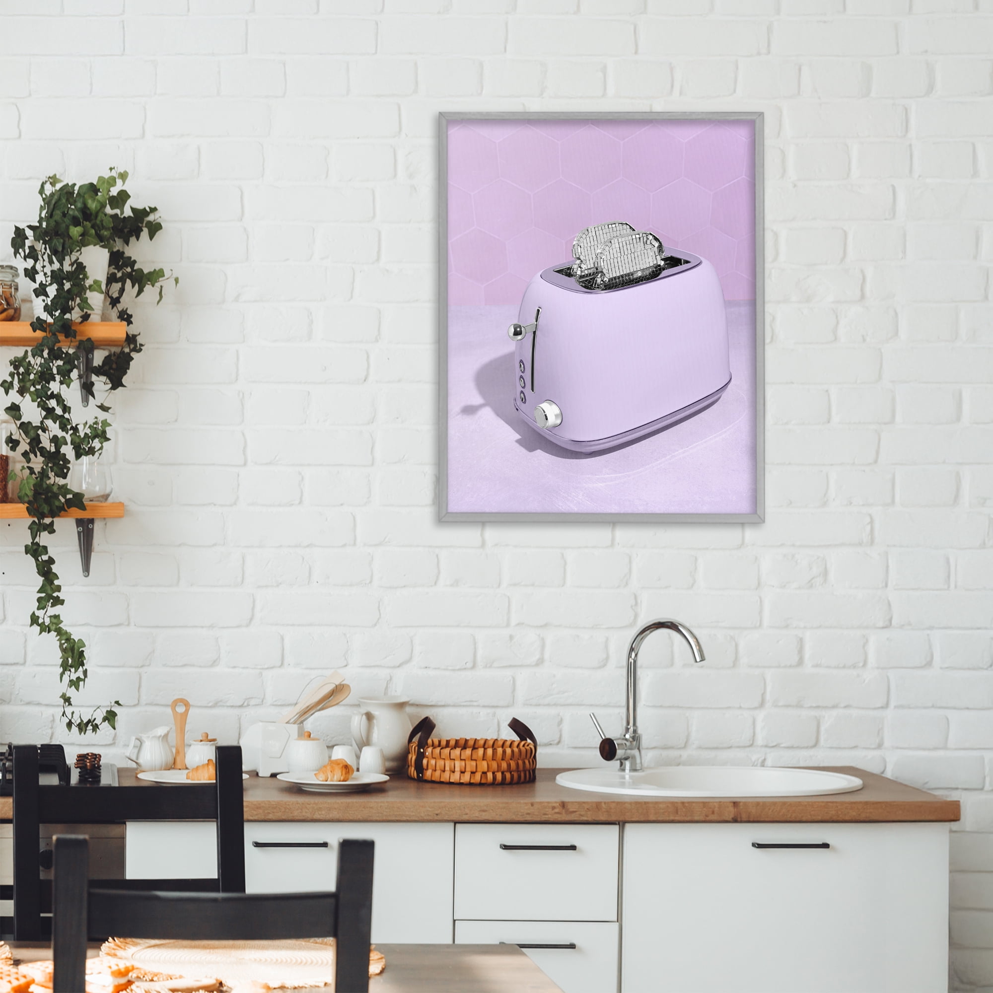 Stupell Industries Disco Toast over Purple Gray Framed Giclee Art, design by LISH Creative