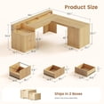 thumbnail image 2 of 66" Modern L Shaped Computer Desk with 3 Drawers and Storage Cabinet, Fluted Home Office Desk with Led Lights, Wood Executive Desk, 2 of 7