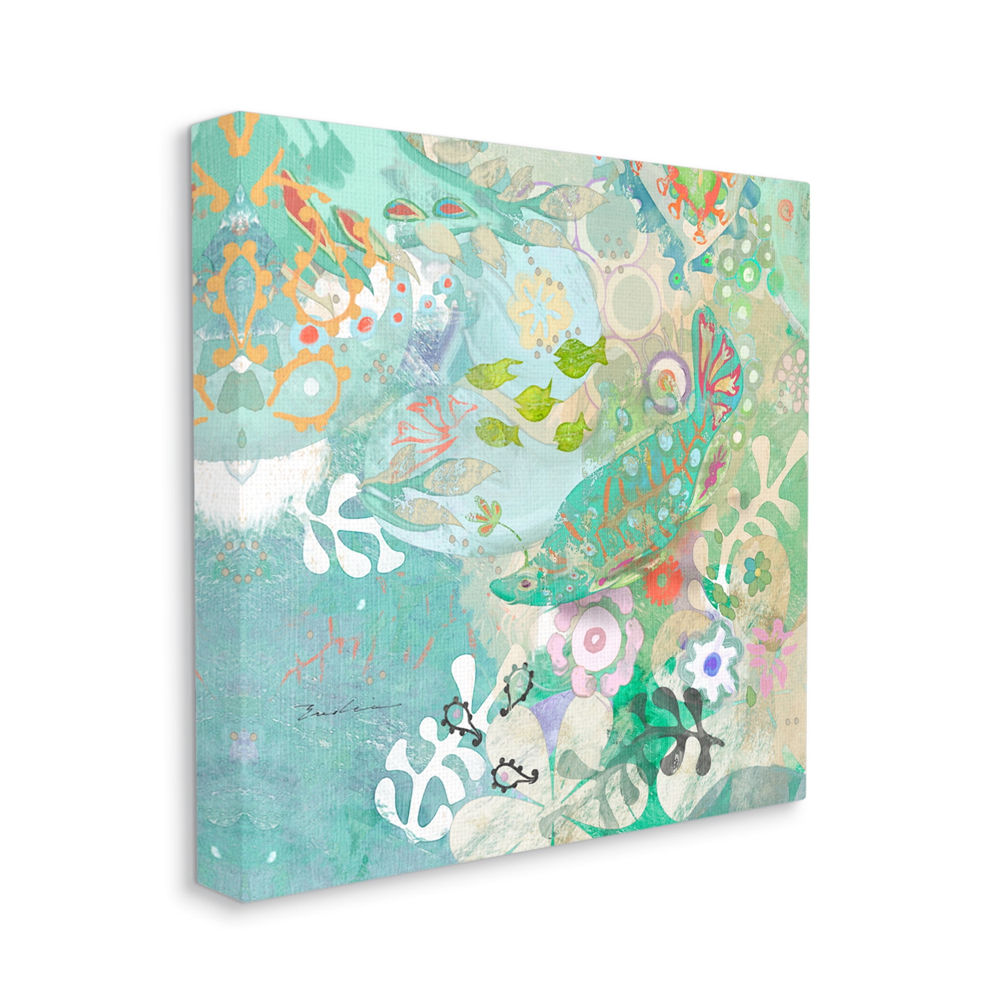 Stupell Industries Paisley Fish Pattern Animals & Insects Painting Gallery Wrapped Canvas Print Wall Art, 17 x 17