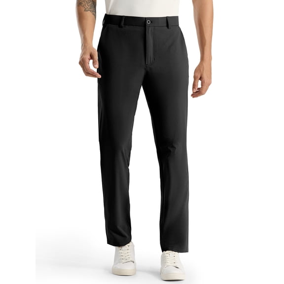 MIER Men's Stretch Golf Pants 30" Lightweight Classic Fit Dress Pants, Water-Resistant Casual Work Slacks, Black, 34W x 30L