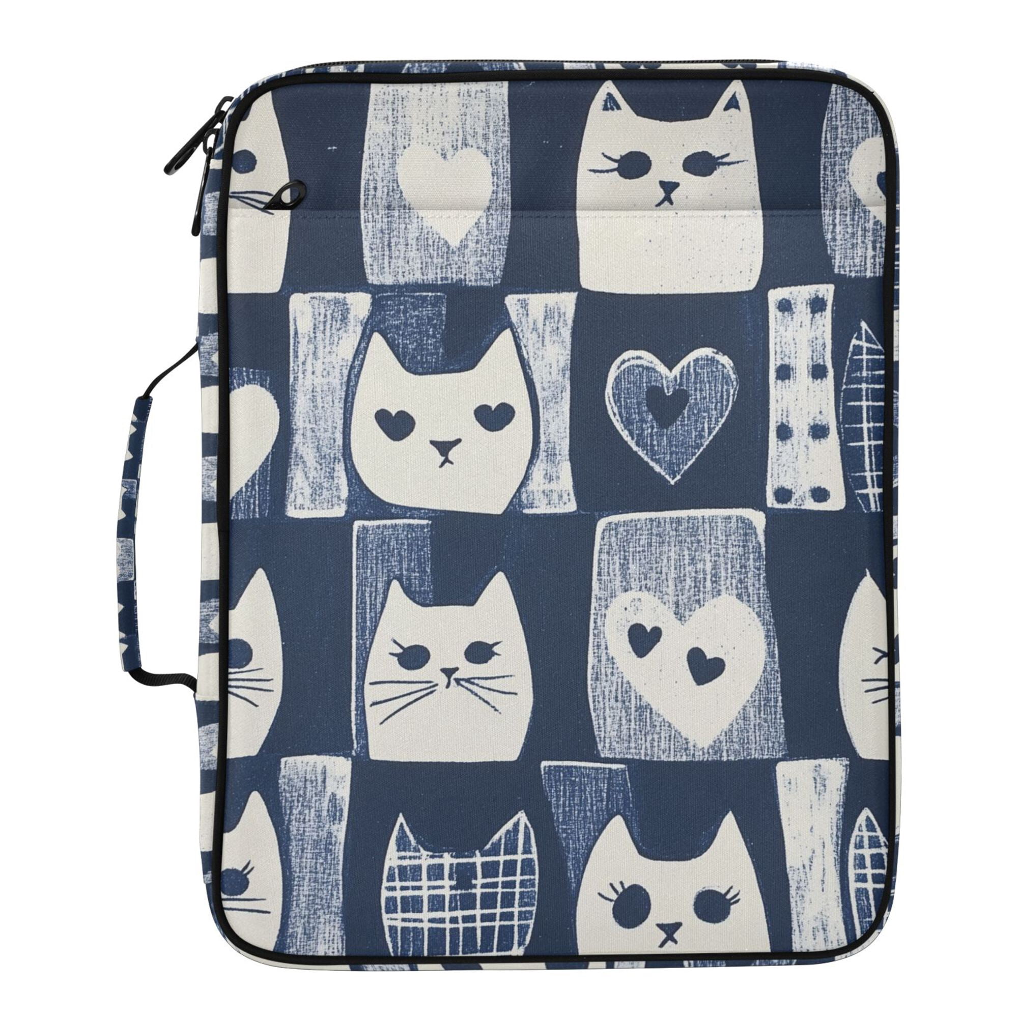 FORMRS Accordion File Folder A4 Size 7-Pocket Expanding Document Organizer Bag with 3 Ring Binder, Blue Cats and Hearts